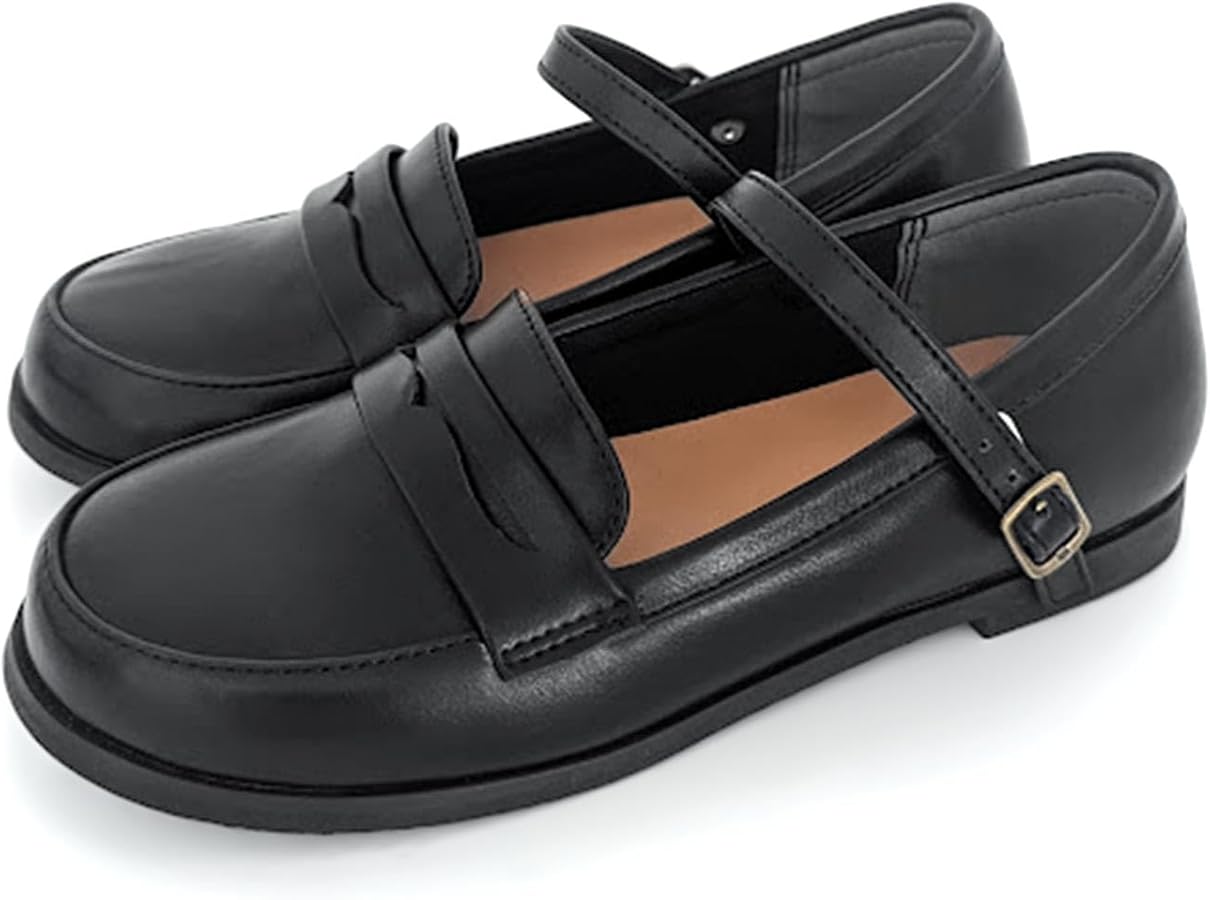 Amazon.co.jp: フラットソール ストラップ付きジュニア用ローファー